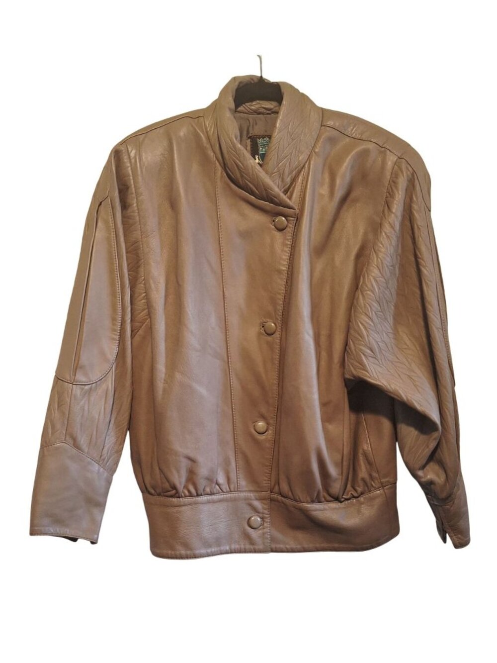 80's Super Suet Vintage Brown Leather Jacket With Quilted Sleeves & Button Front